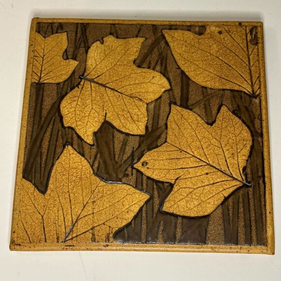 Vintage Maple Leaf Wall Art Tile, Handmade MCM - Picture 3 of 6